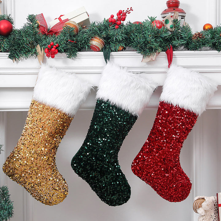 Christmas Holiday Decorations Sequined Plush Socks