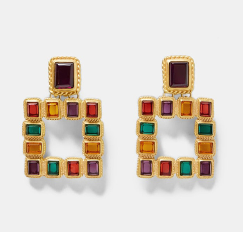 Best lady Vintage Mexico multicolor square earrings for women Metal earrings bright christmas fashion jewelry gift Bohemian hot