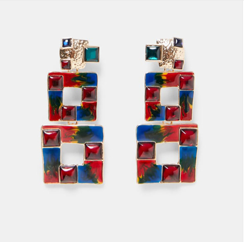 Best lady Vintage Mexico multicolor square earrings for women Metal earrings bright christmas fashion jewelry gift Bohemian hot