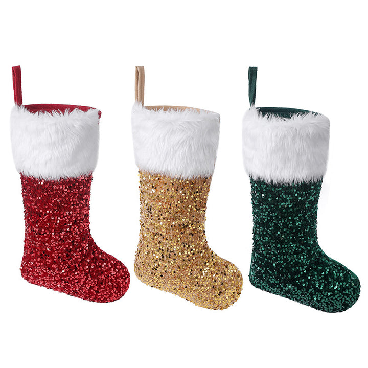 Christmas Holiday Decorations Sequined Plush Socks