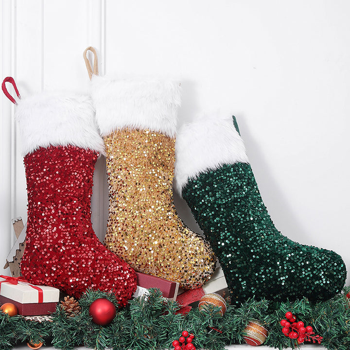 Christmas Holiday Decorations Sequined Plush Socks