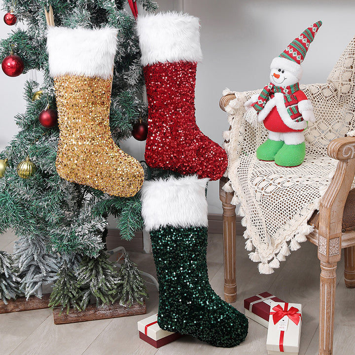 Christmas Holiday Decorations Sequined Plush Socks