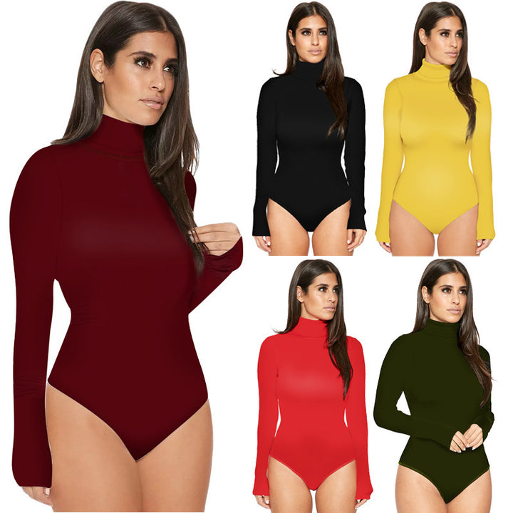 Best selling women 12 color long sleeve high collar slim Slim jumpsuit winter