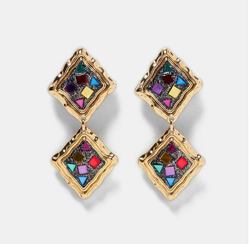 Best lady Vintage Mexico multicolor square earrings for women Metal earrings bright christmas fashion jewelry gift Bohemian hot