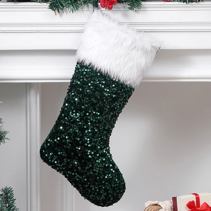 Christmas Holiday Decorations Sequined Plush Socks