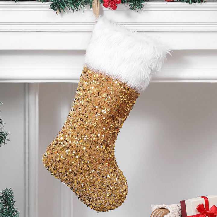 Christmas Holiday Decorations Sequined Plush Socks